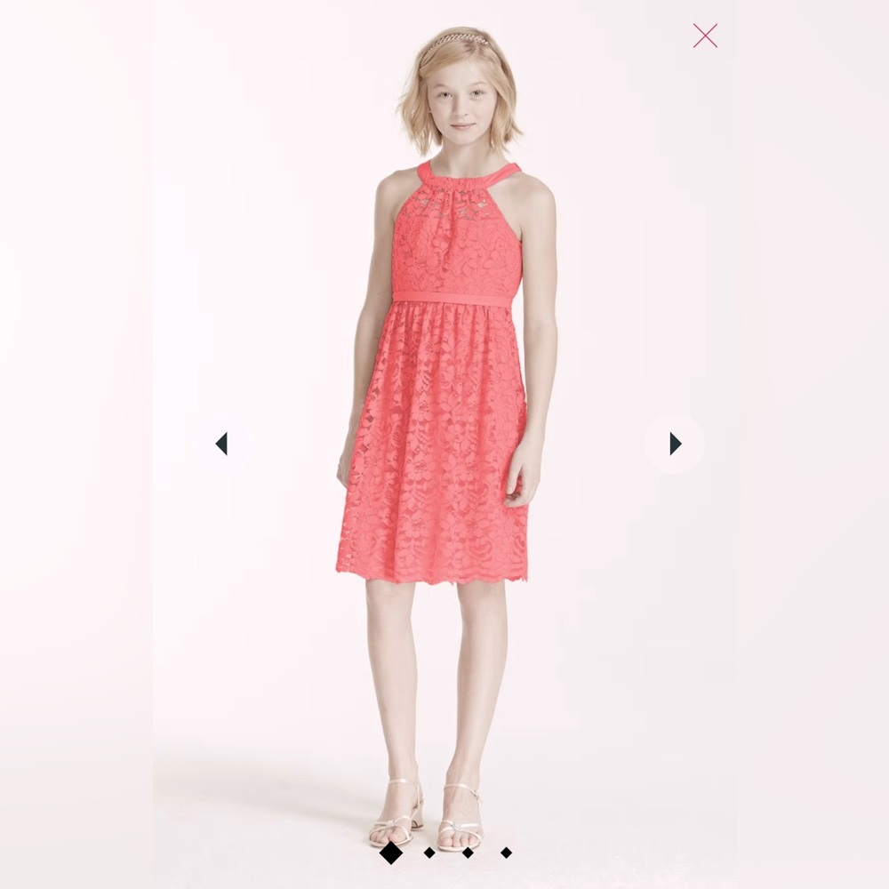 NEW David’s Bridal Sleeveless Lace Halter Pink Dress with Back Tie Size 12
